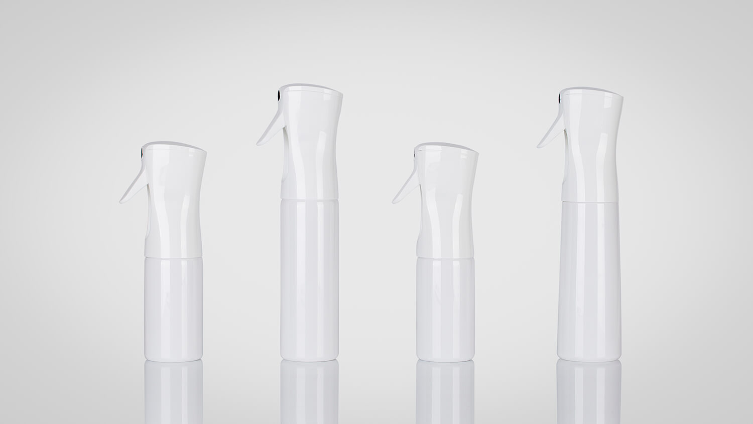 Continuous sprayers for air fresheners, beauty, and personal care applications, available in multiple sizes.