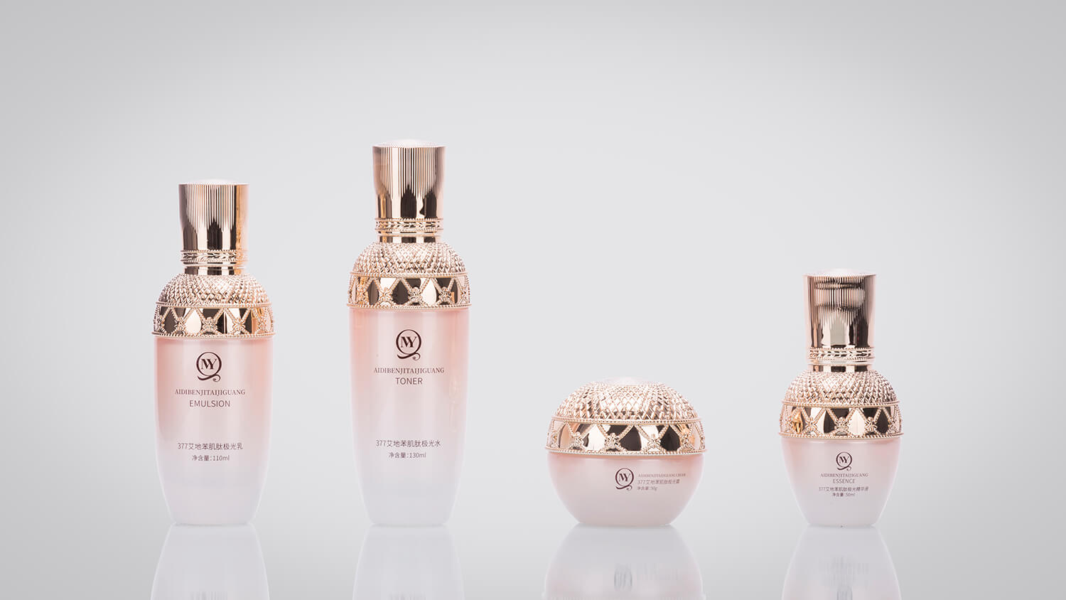 Branded toner bottles and jars with custom cap molding and designs.