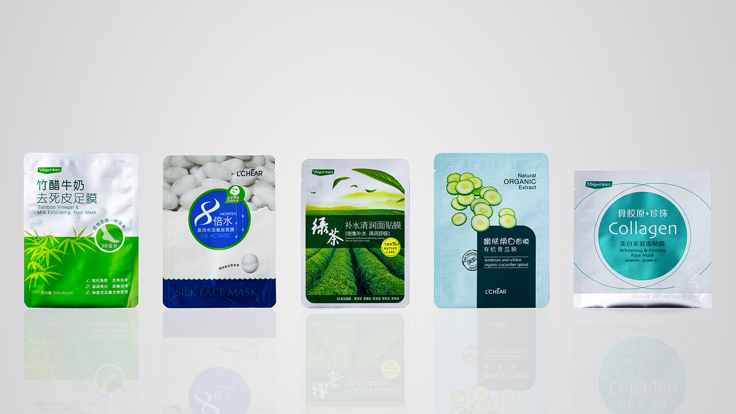 Pouch packaging for personal care masks, including organic face and skin treatments.