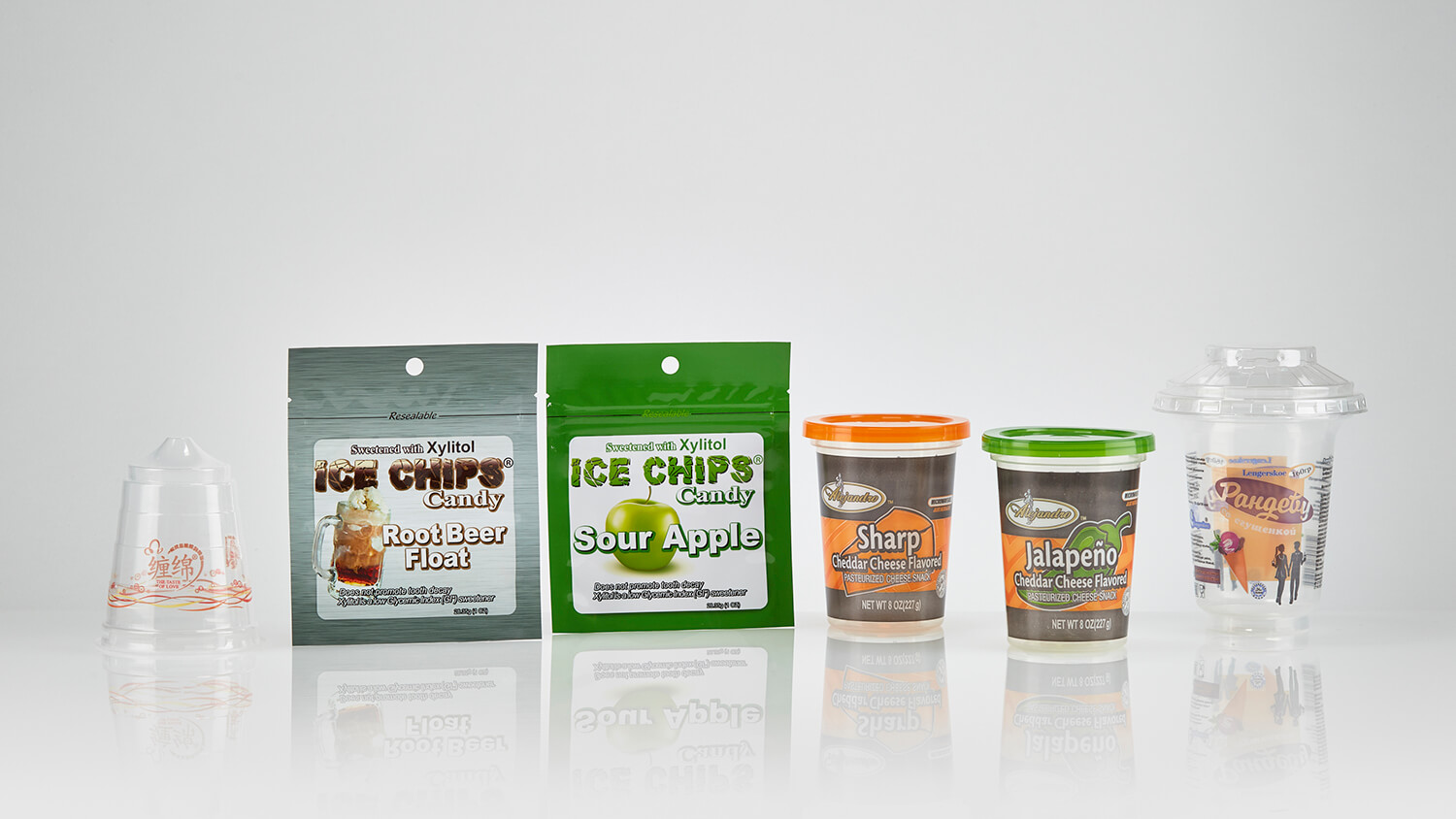 Food pouch packaging designed for ice chips, sauces, and flavored products.