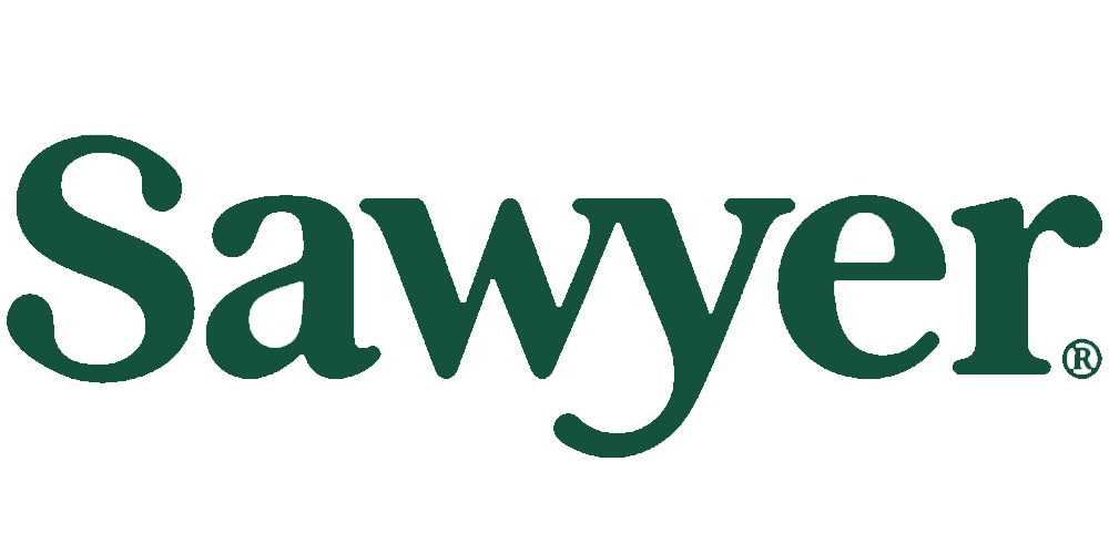 Sawyer logo, an outdoor business with water filters, insect repellents, and more