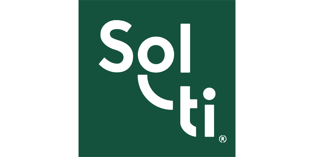 Solti logo, a popular super foods drink brand that has partnered with Evergreen's glass packaging