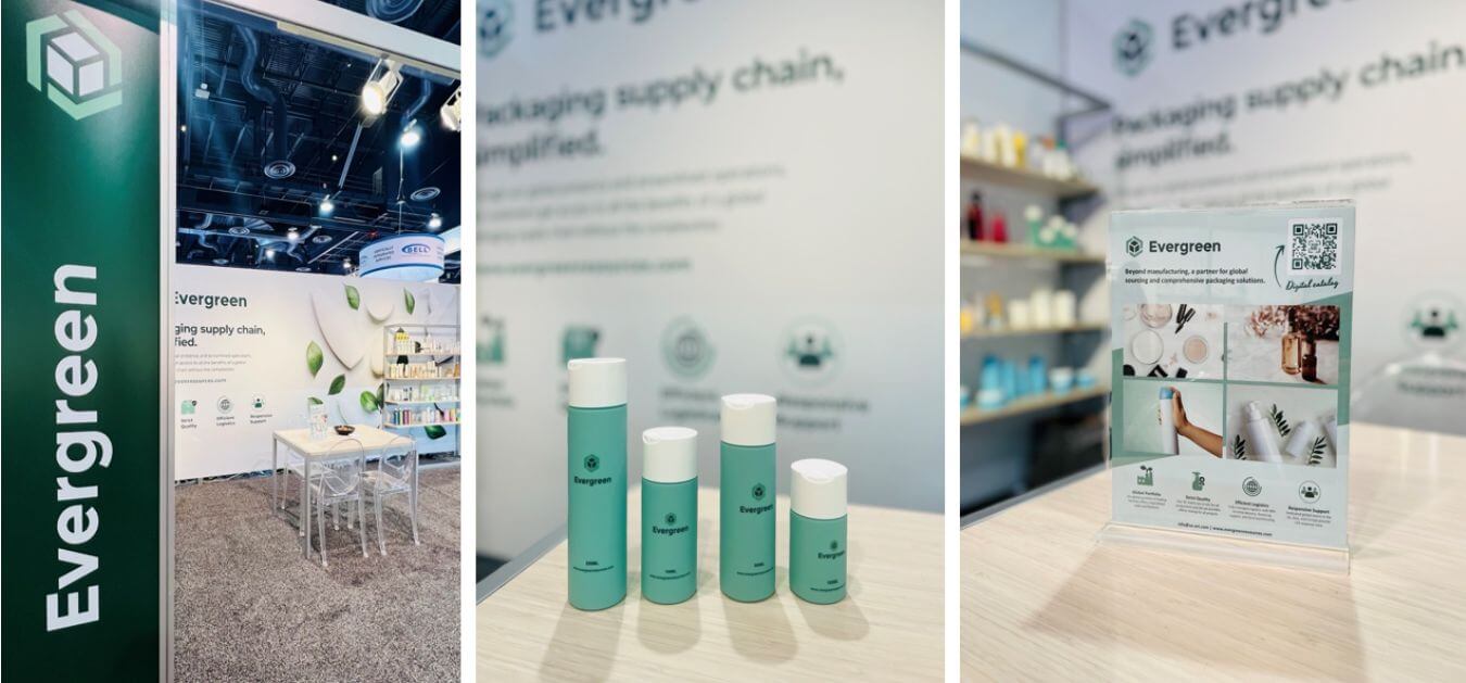 Recyclable tube packaging cosmoprof 2022 display, at the Evergreen stand.