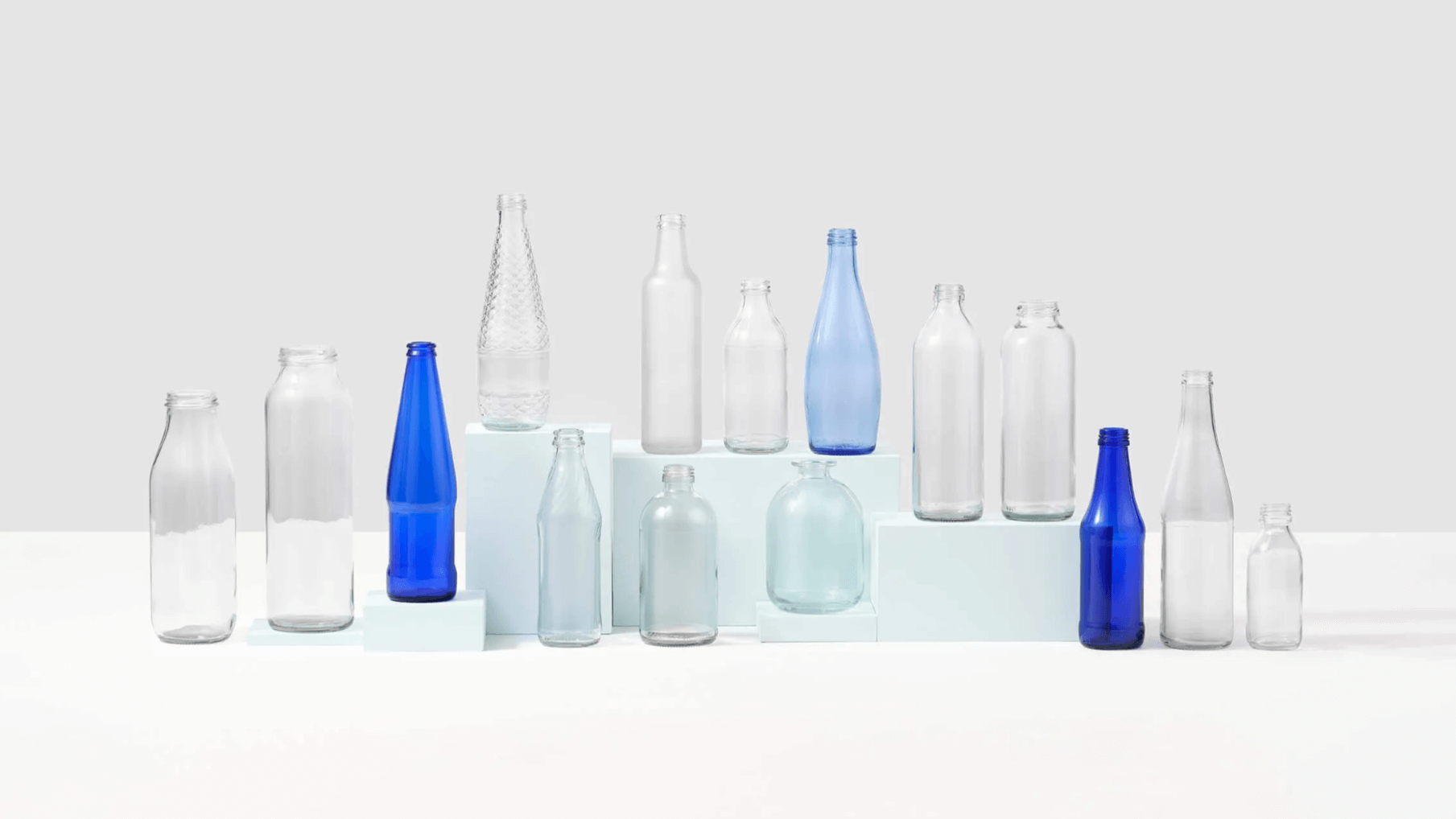 Beverage-Bottles-On-Display.jpg Beverage bottles on display by Evergreen, different molds and colors.