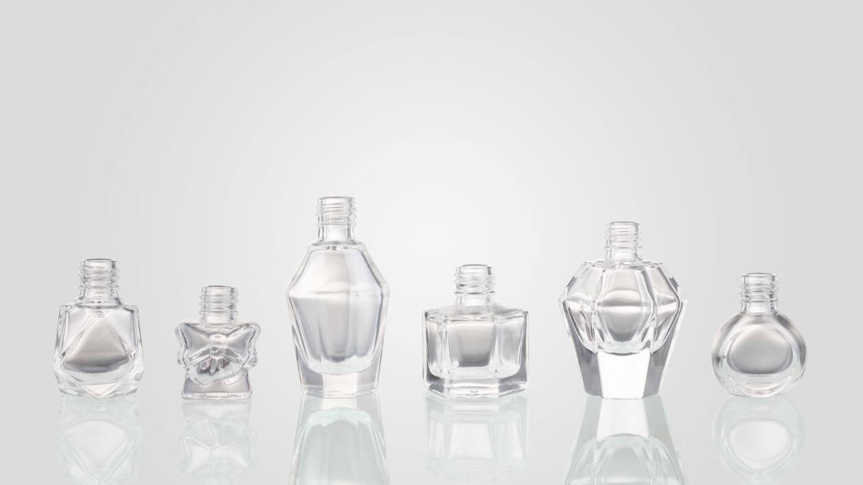 Nail polish bottles in multiple molds for varied applications.