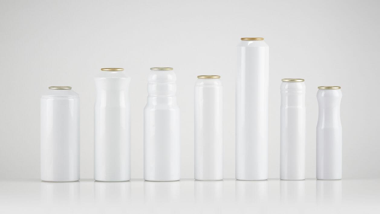 Molded white aluminum aerosol cans offering durability and a sleek finish.