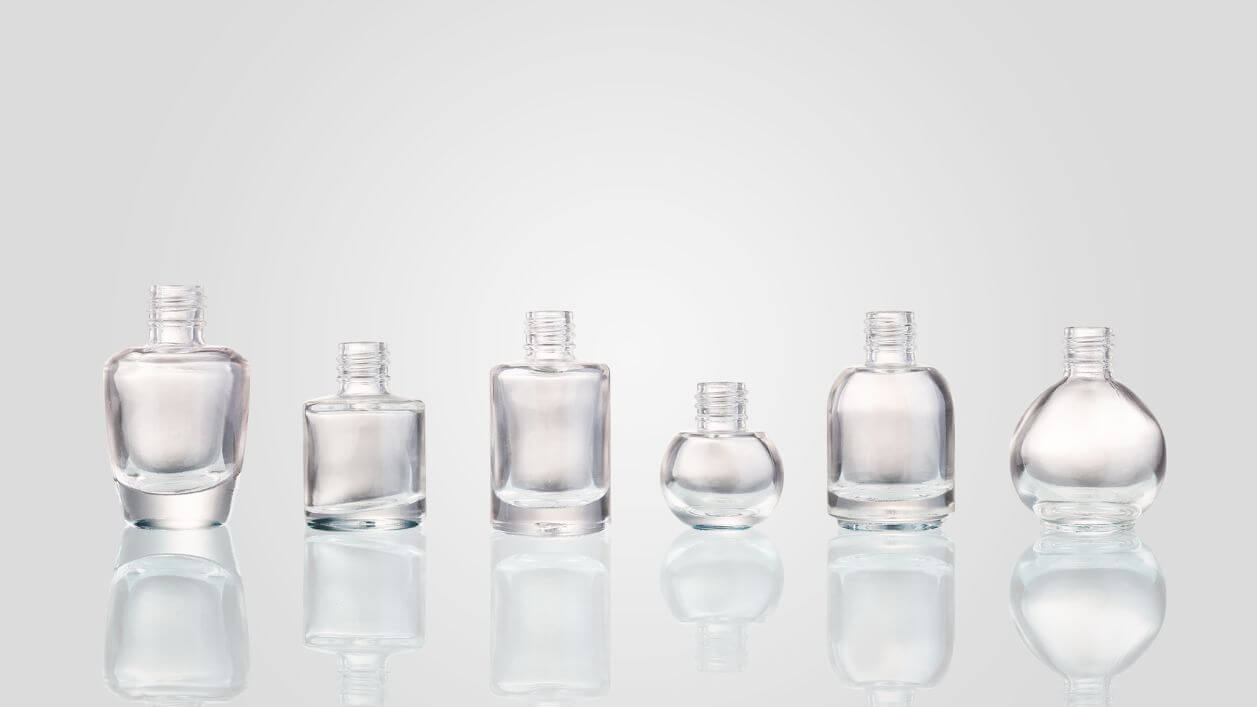 Nail polish bottles offered in a range of sizes.