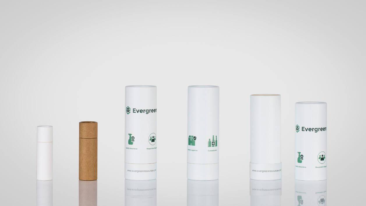 Eco-friendly paper tubes in unique shapes and vibrant printed designs.