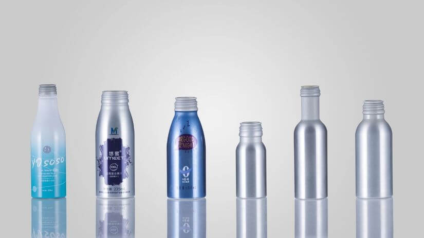 Decorated and branded small aluminum bottles by Evergreen.