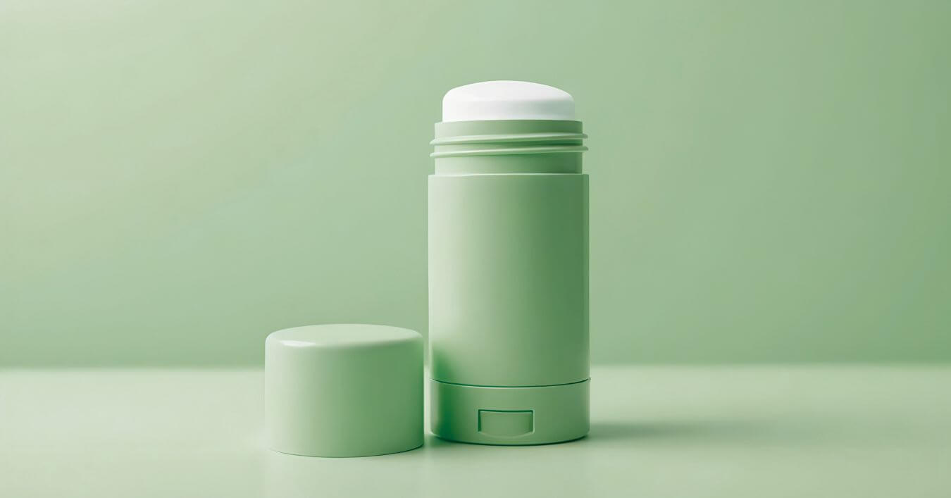 Deodorant stick packaging with light green coloring.