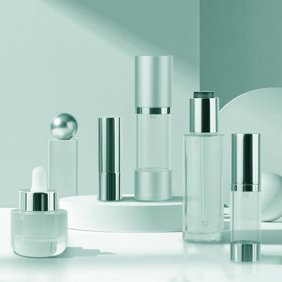 Metallized sticks, droppers, and spray bottles by Evergreen.