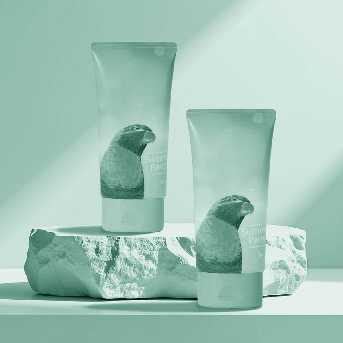 Branded flexography tubes by Evergreen, with realistic images.