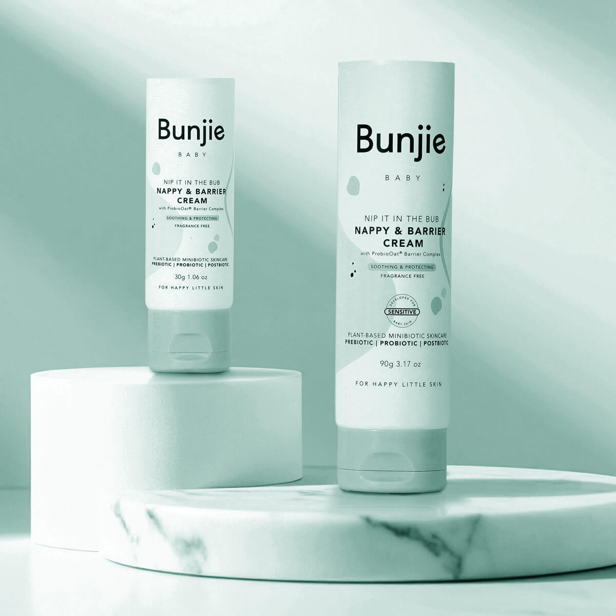 Bunjie branded silkscreen printed cream bottles.