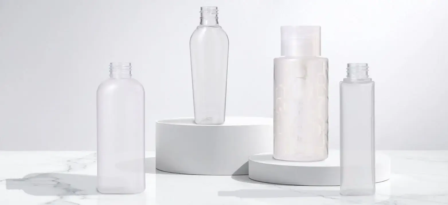 Clean plastic bottles with matte finishes by Evergreen.