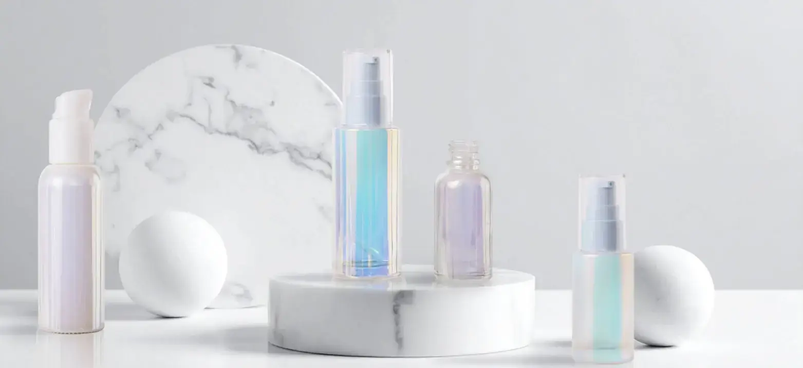 Optical coating by Evergreen for shelf appeal on decorated spray bottles.