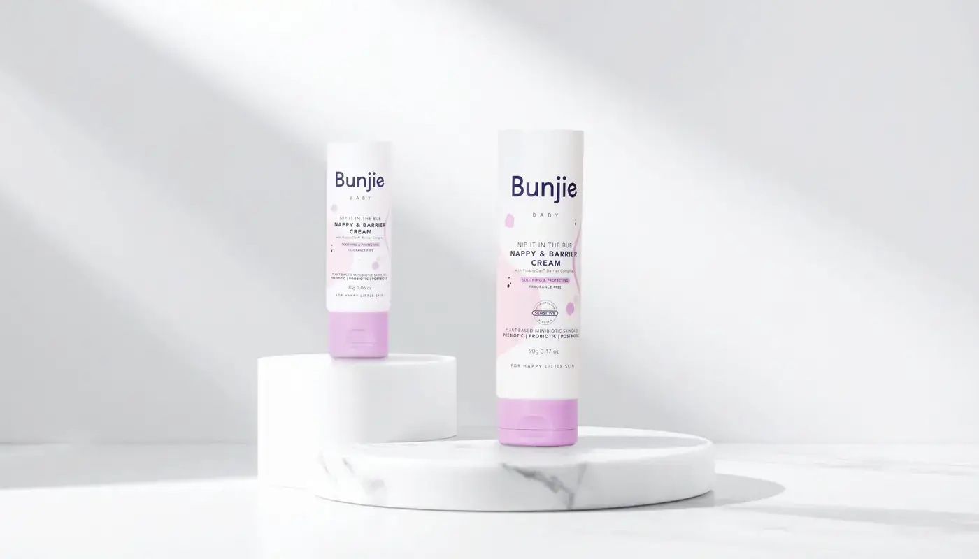 Silkscreen printed personal care bottles for Bunjie by Evergreen.
