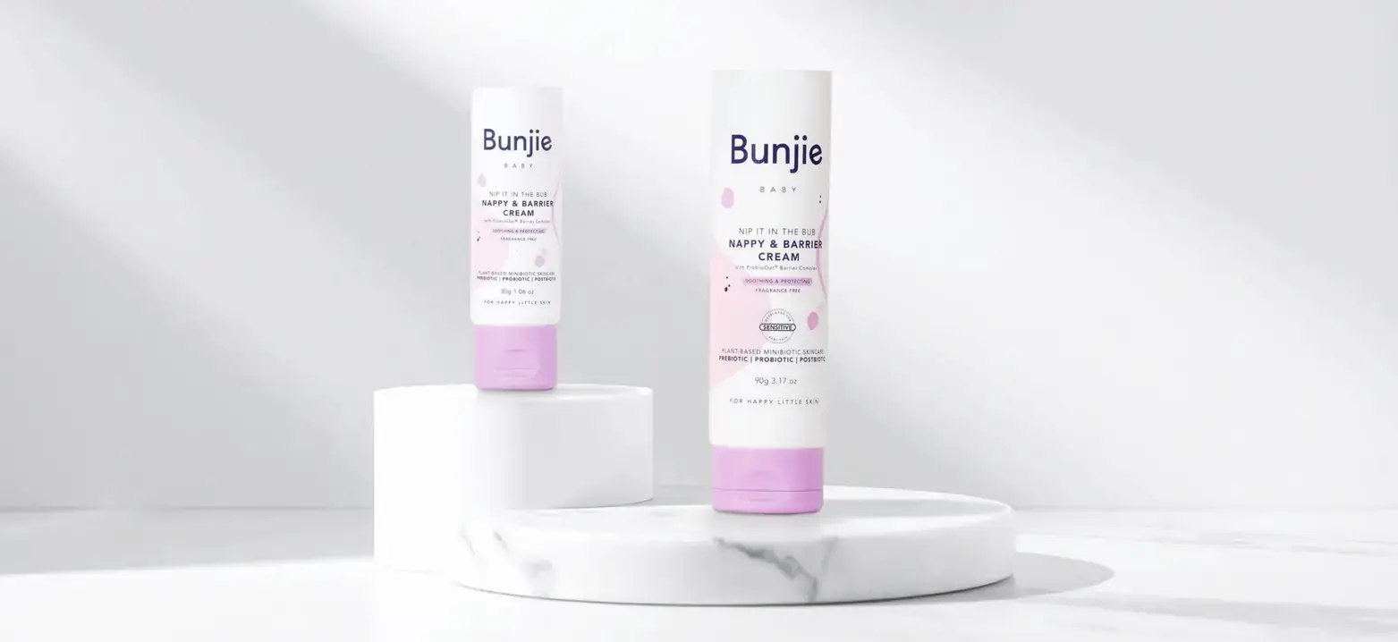 Silkscreen printed personal care bottles for Bunjie by Evergreen.