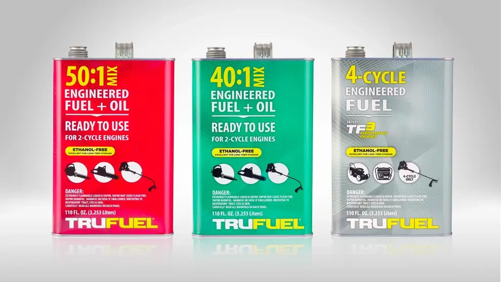 Trufuel Chemical Cans by Evergreen. Fuel products with advanced decorations and branding.