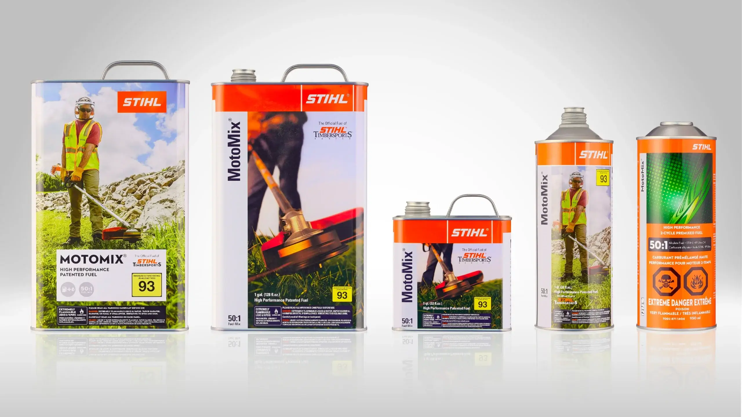 Chemical Cans for Motor Products by Evergreen, with advanced decorations.