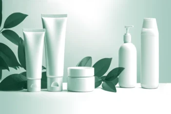 Evergreen plastic bottles with green leaves.