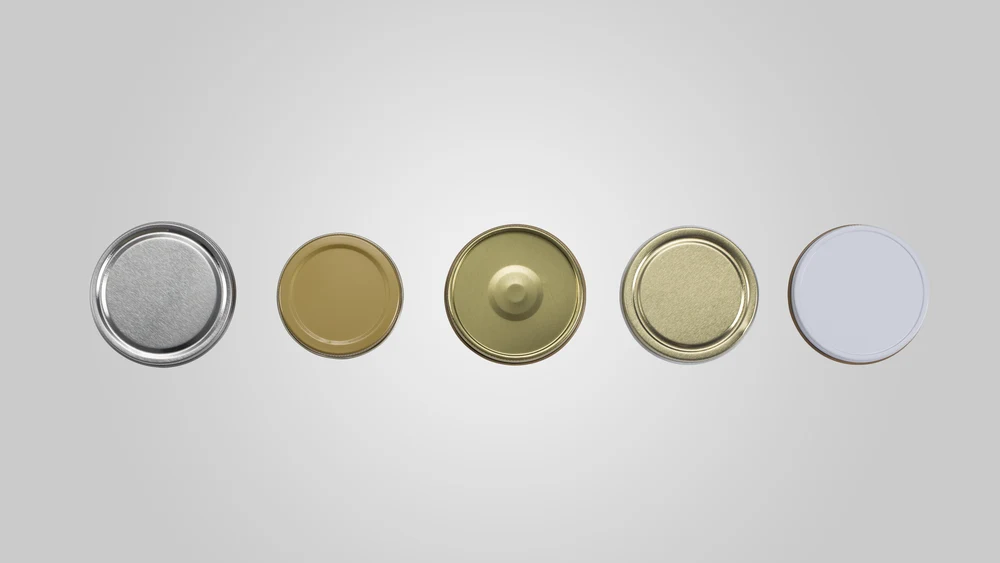 Metal lids in different shapes and sizes.
